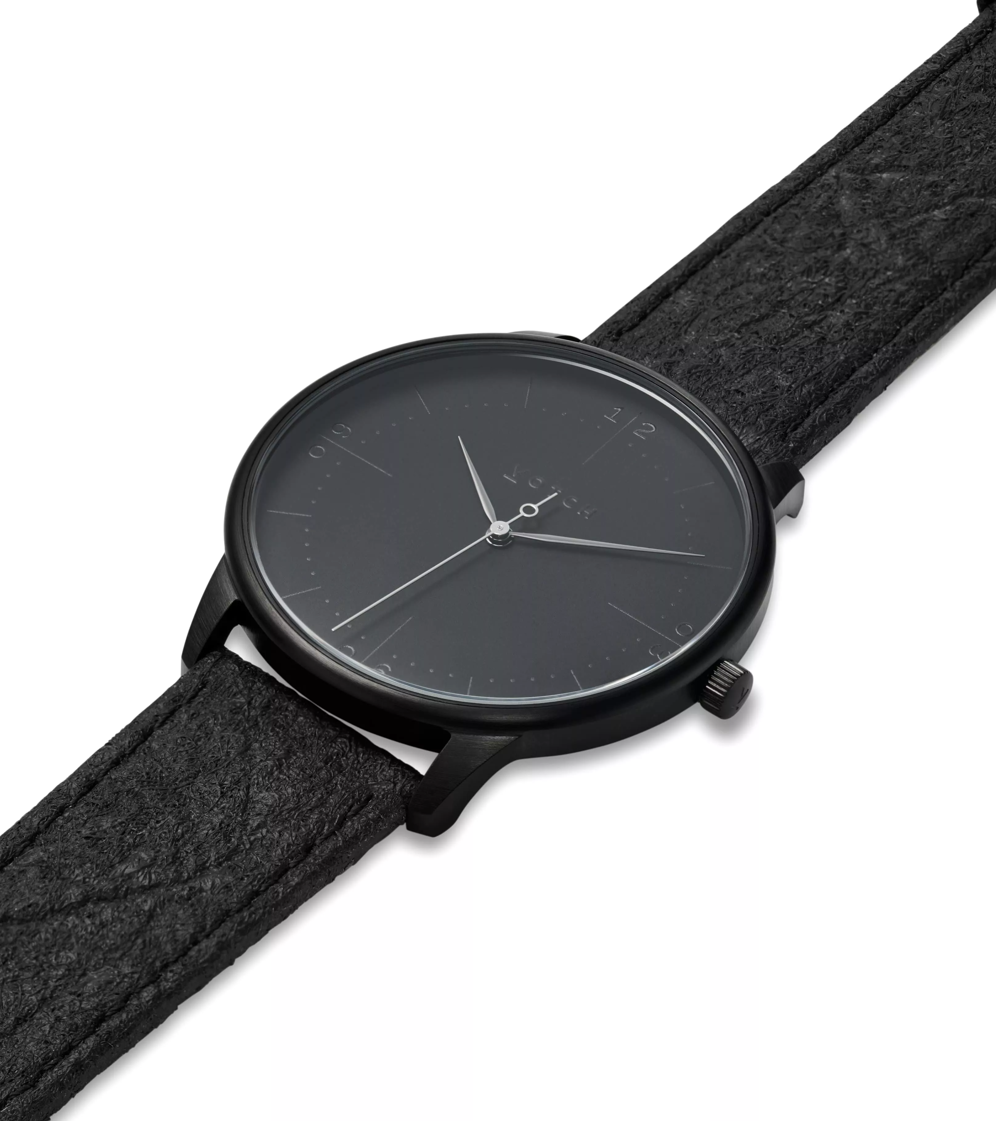 Aalto Watch with Black Dial | Black Piatex Vegan Leather Strap