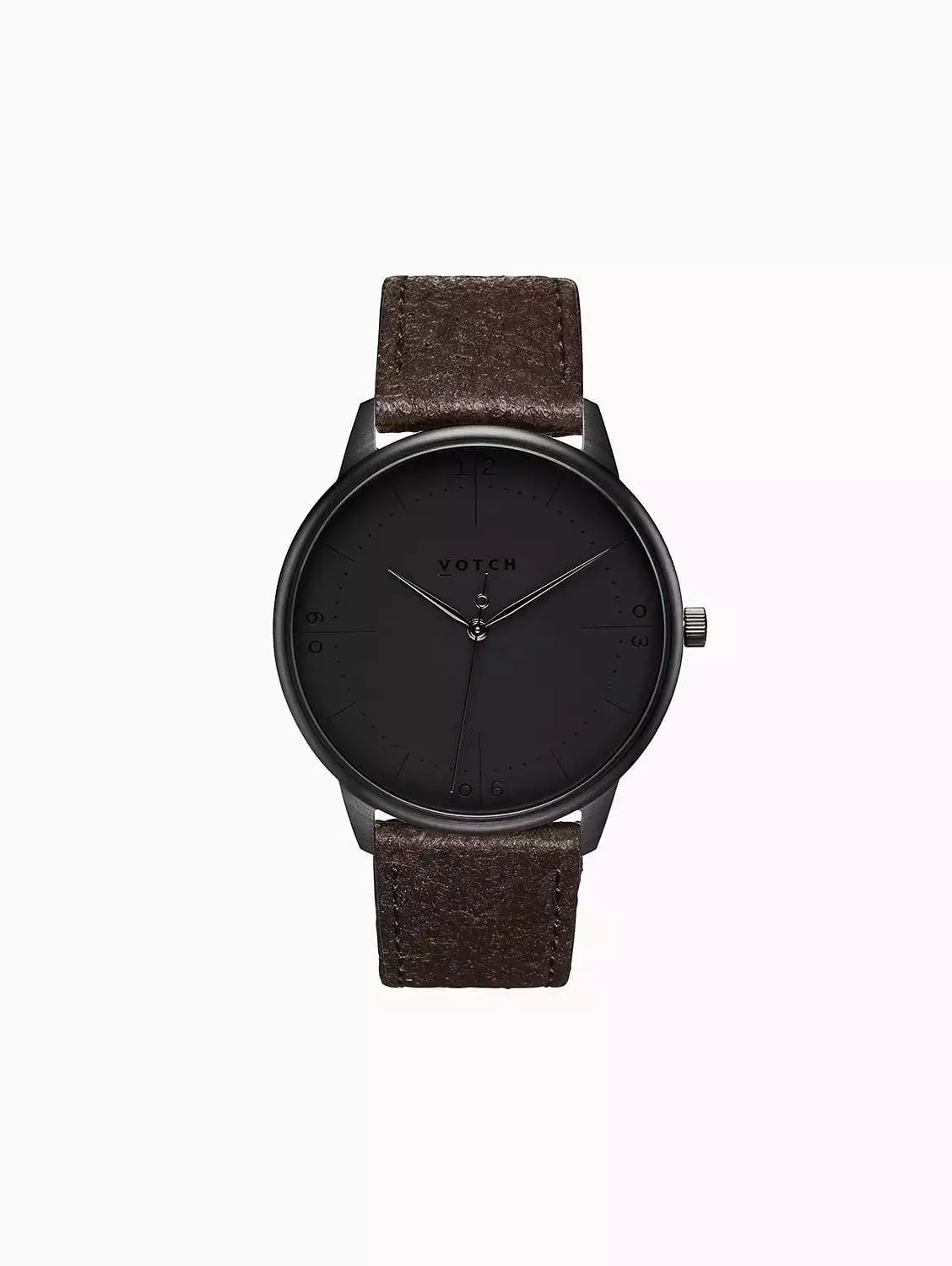 Aalto Watch with Black Dial | Dark Brown Piatex Vegan Leather Strap