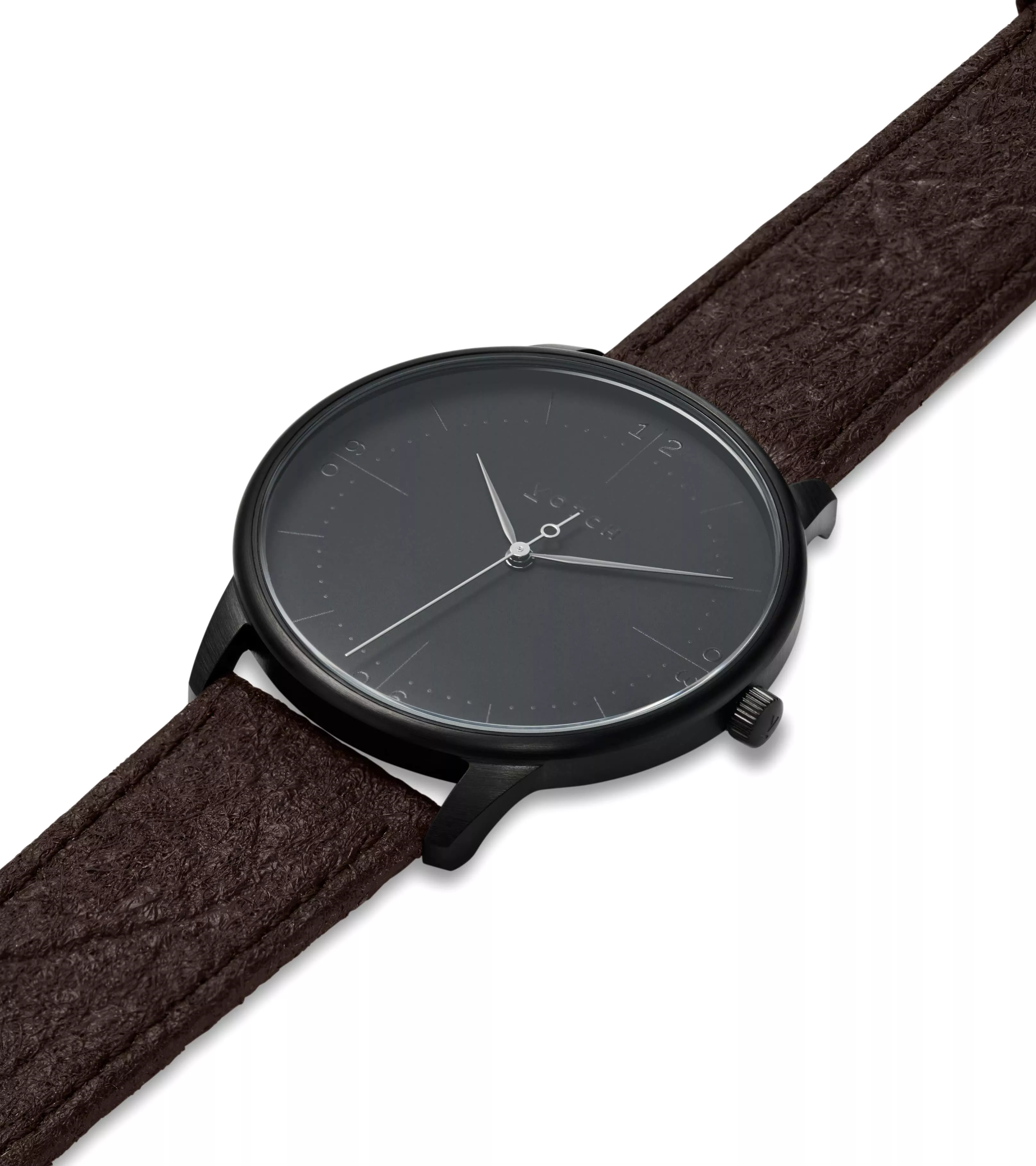 Aalto Watch with Black Dial | Dark Brown Piatex Vegan Leather Strap