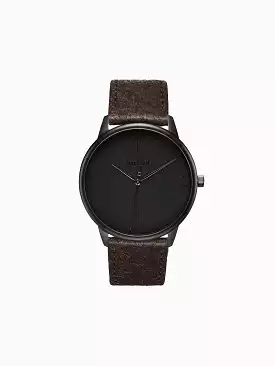 Aalto Watch with Black Dial | Dark Brown Piatex Vegan Leather Strap