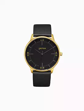 Aalto Watch with Gold & Black Dial | Black Vegan Leather Strap