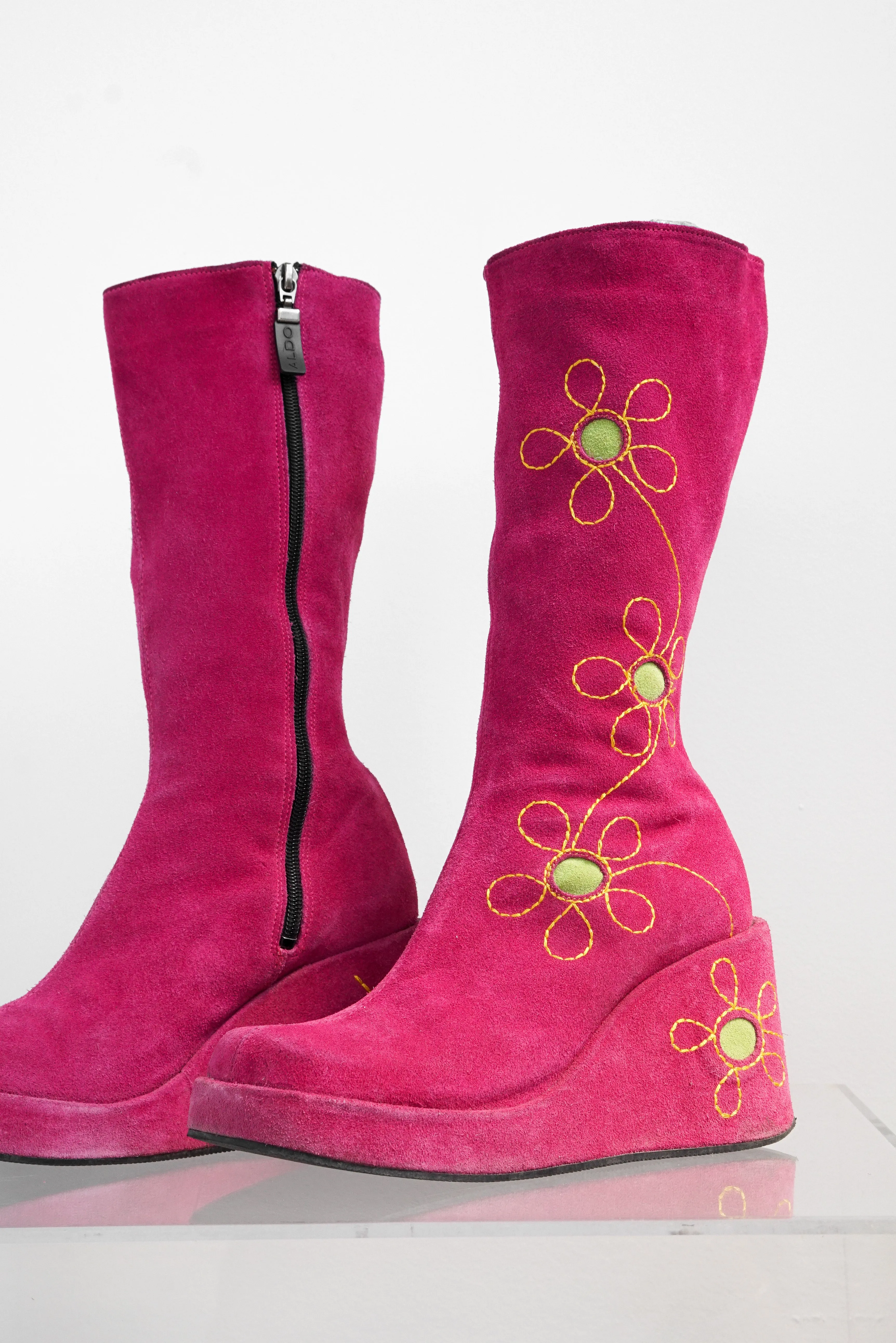 Aldo vintage bottes 70s look en suède rose taille 9.5