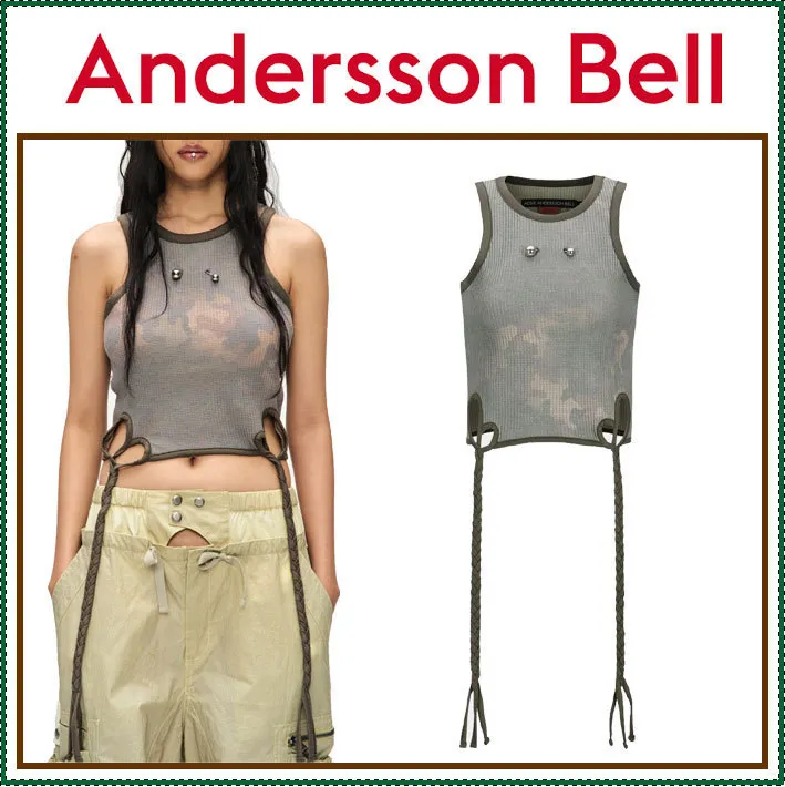 ANDERSSON BELL  |Camouflage Sleeveless Street Style Logo Tanks & Camisoles