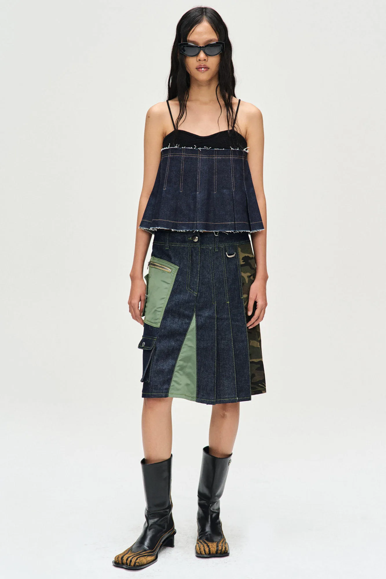 ANDERSSON BELL  |Denim Nylon Sleeveless Street Style Cotton Tanks & Camisoles