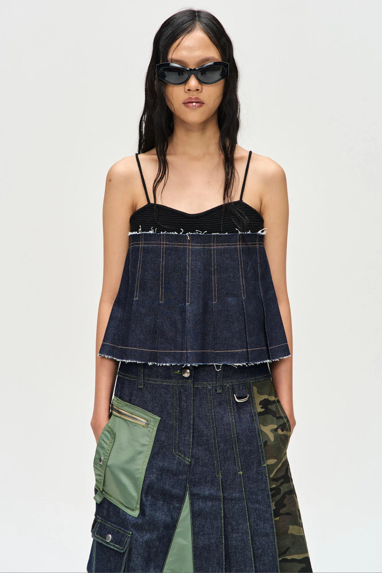 ANDERSSON BELL  |Denim Nylon Sleeveless Street Style Cotton Tanks & Camisoles