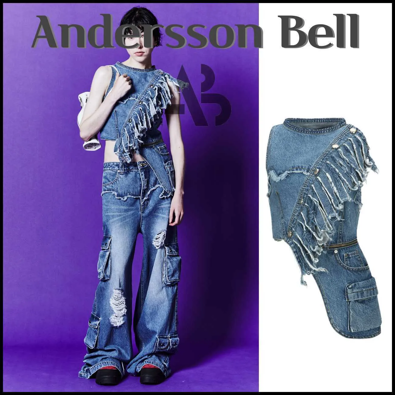 ANDERSSON BELL  |Denim Sleeveless Street Style Cotton Long Sleeve T-shirt