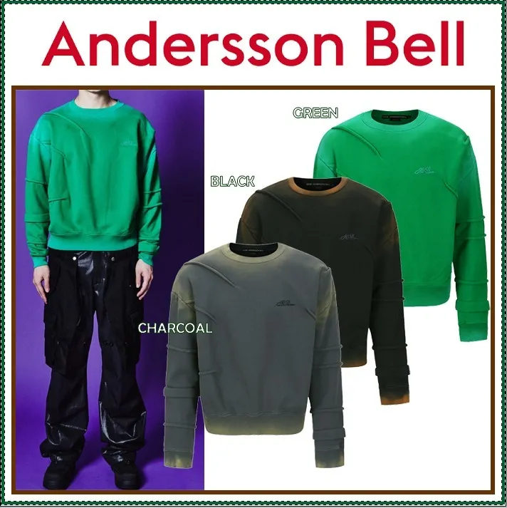 ANDERSSON BELL  |Street Style Long Sleeves Plain Cotton Logo Sweatshirts