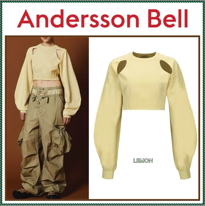 ANDERSSON BELL  |Street Style Long Sleeves Plain Logo V-neck & Crew neck