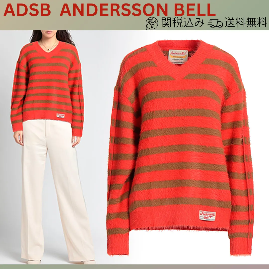 ANDERSSON BELL  |Stripes Casual Style Nylon Street Style V-Neck Bi-color