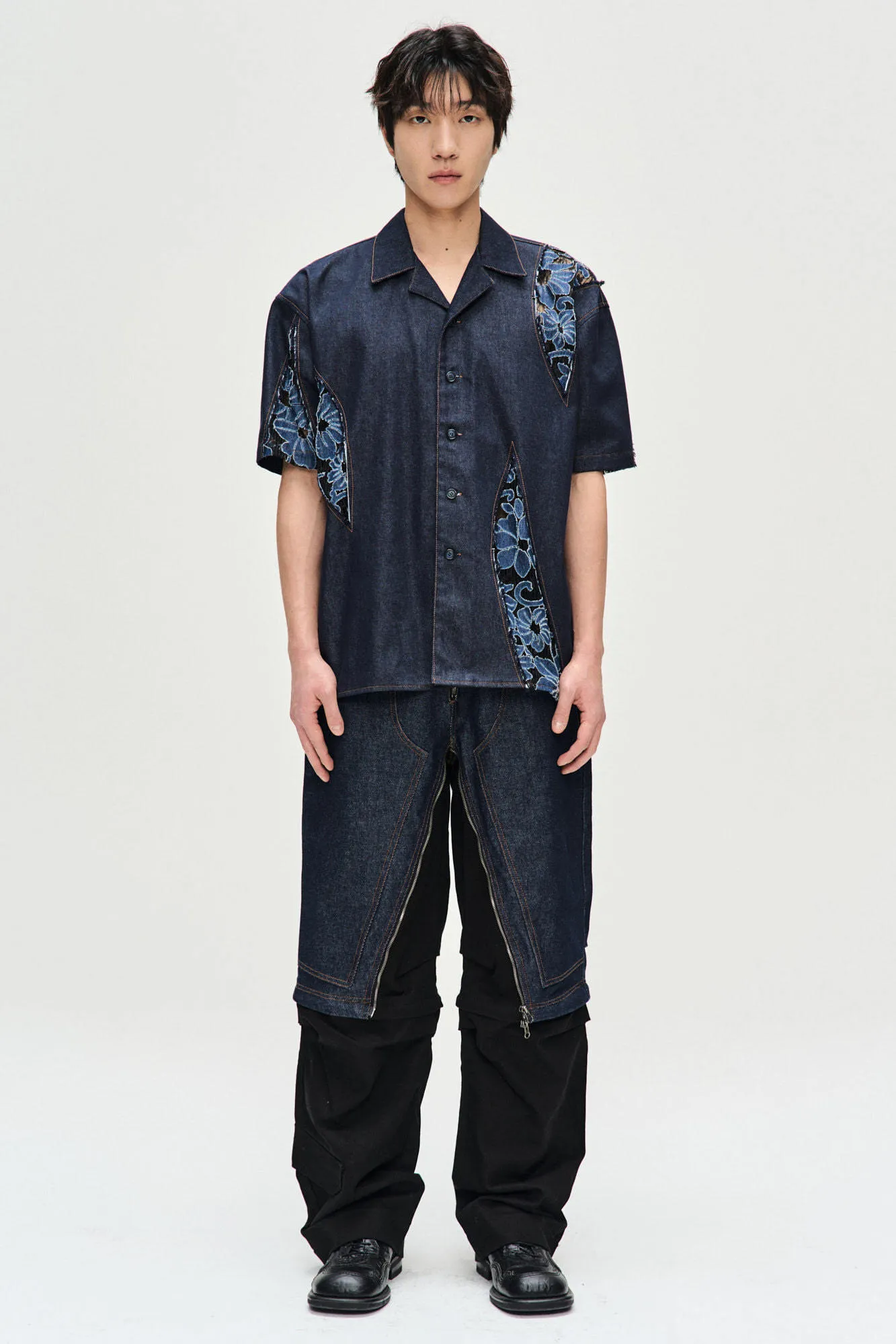 ANDERSSON BELL  |Unisex Denim Street Style Bi-color Short Sleeves Co-ord