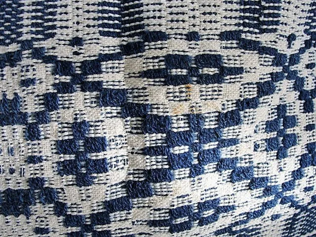 ANTIQUE Woven Coverlet Blue Cream Outstanding Condition French Country Decor,Log Cabin, Farm House Americana Decor Hand Made Ant