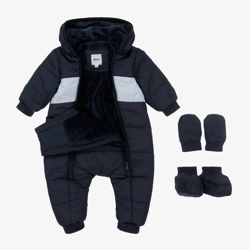 Baby Boys Blue Logo Snowsuit