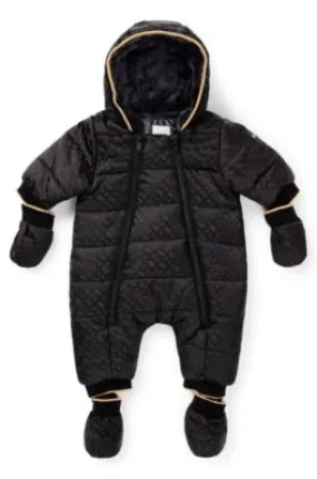 Baby water-repellent hooded snowsuit with monogram pattern