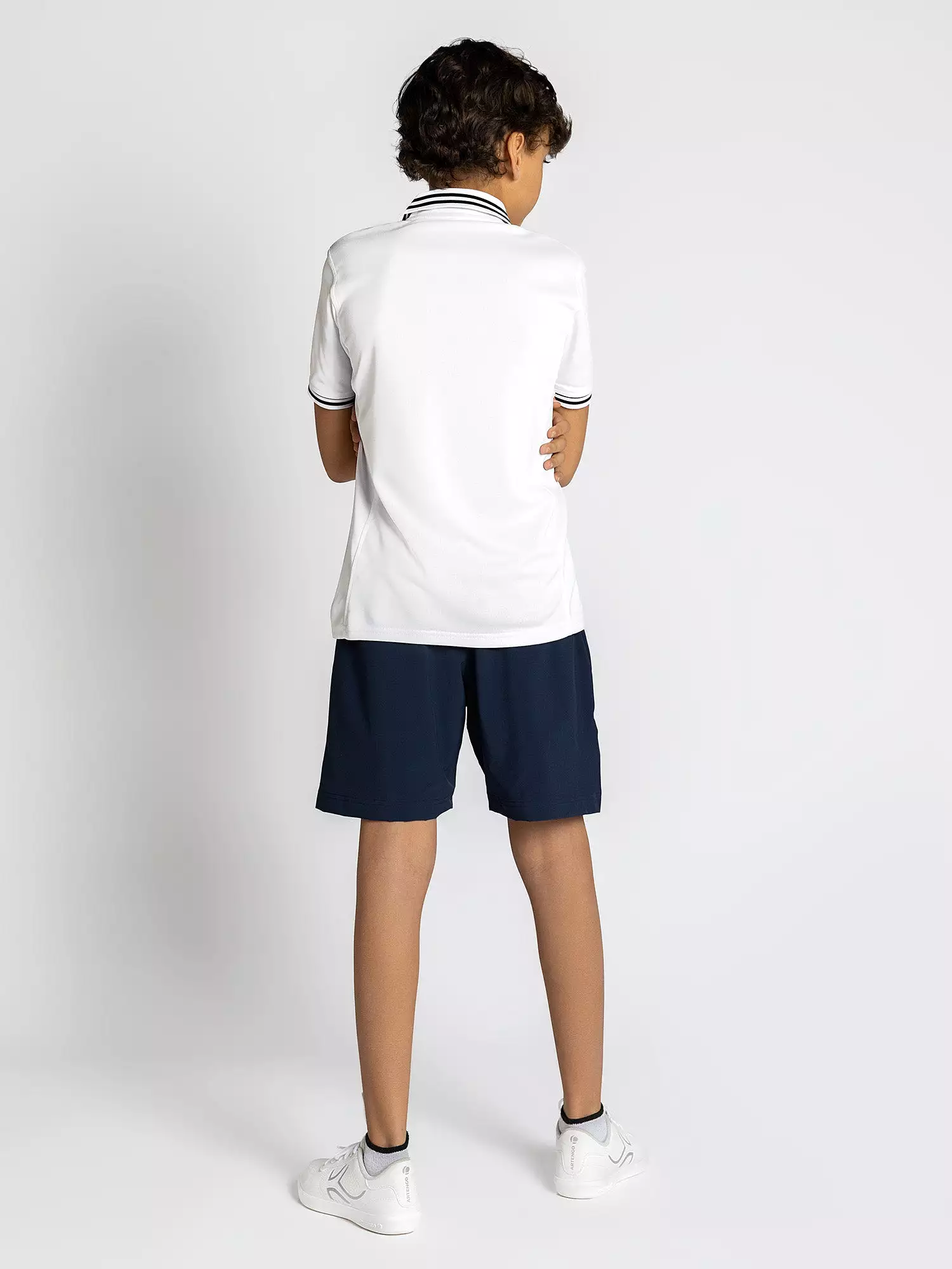 Boys Classic Rib Collar Polo - Whie/Midnight