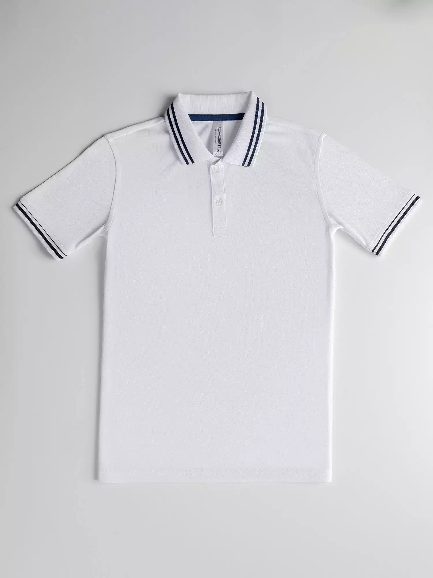 Boys Classic Rib Collar Polo - Whie/Midnight