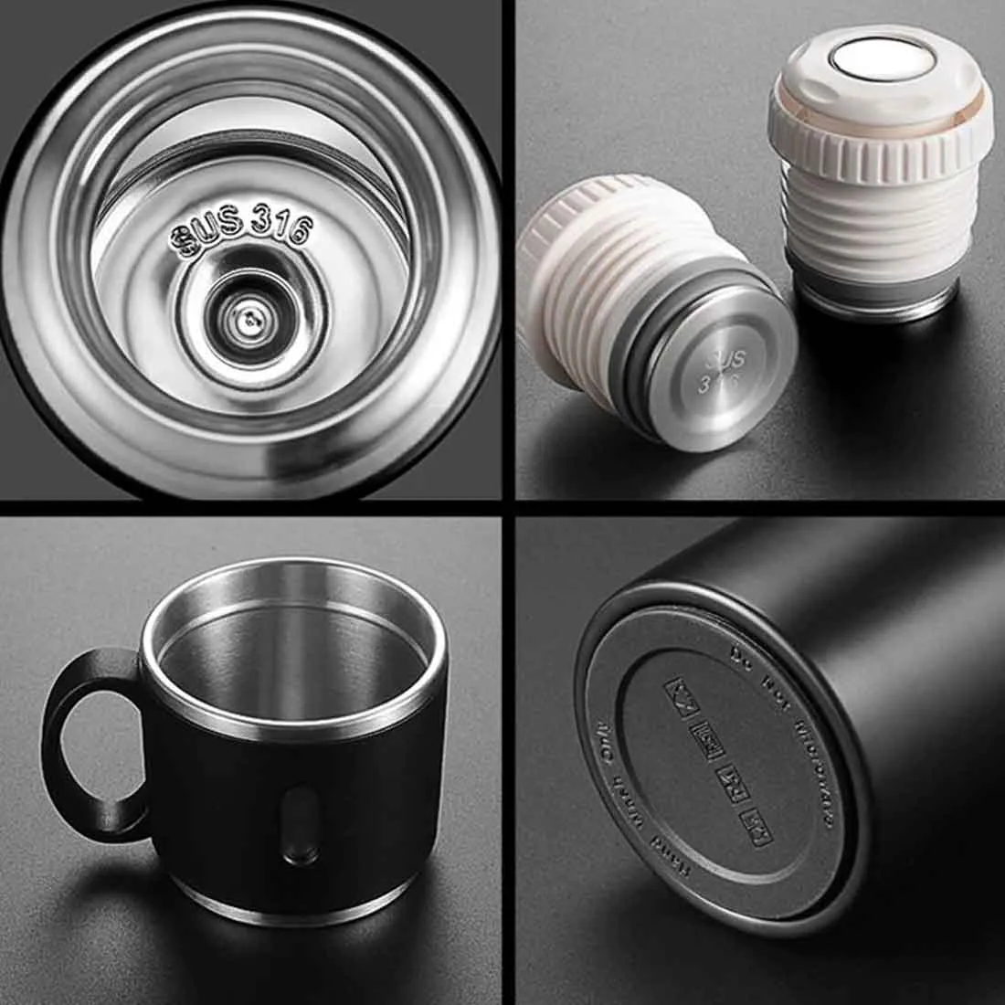 Coffee Tea Thermos with Logo - Vacuum Flask with 3 Cup For Corporate Gifting