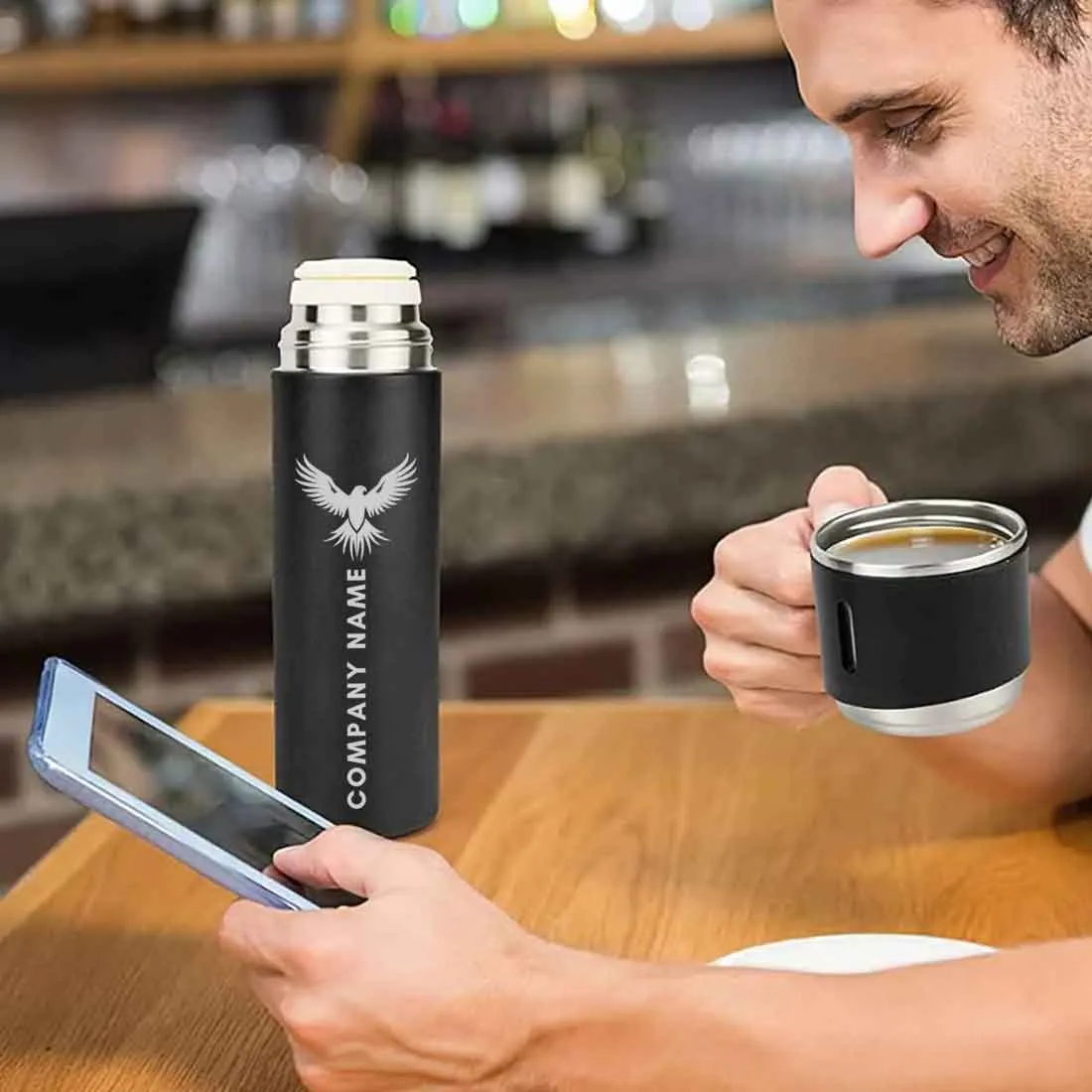 Coffee Tea Thermos with Logo - Vacuum Flask with 3 Cup For Corporate Gifting