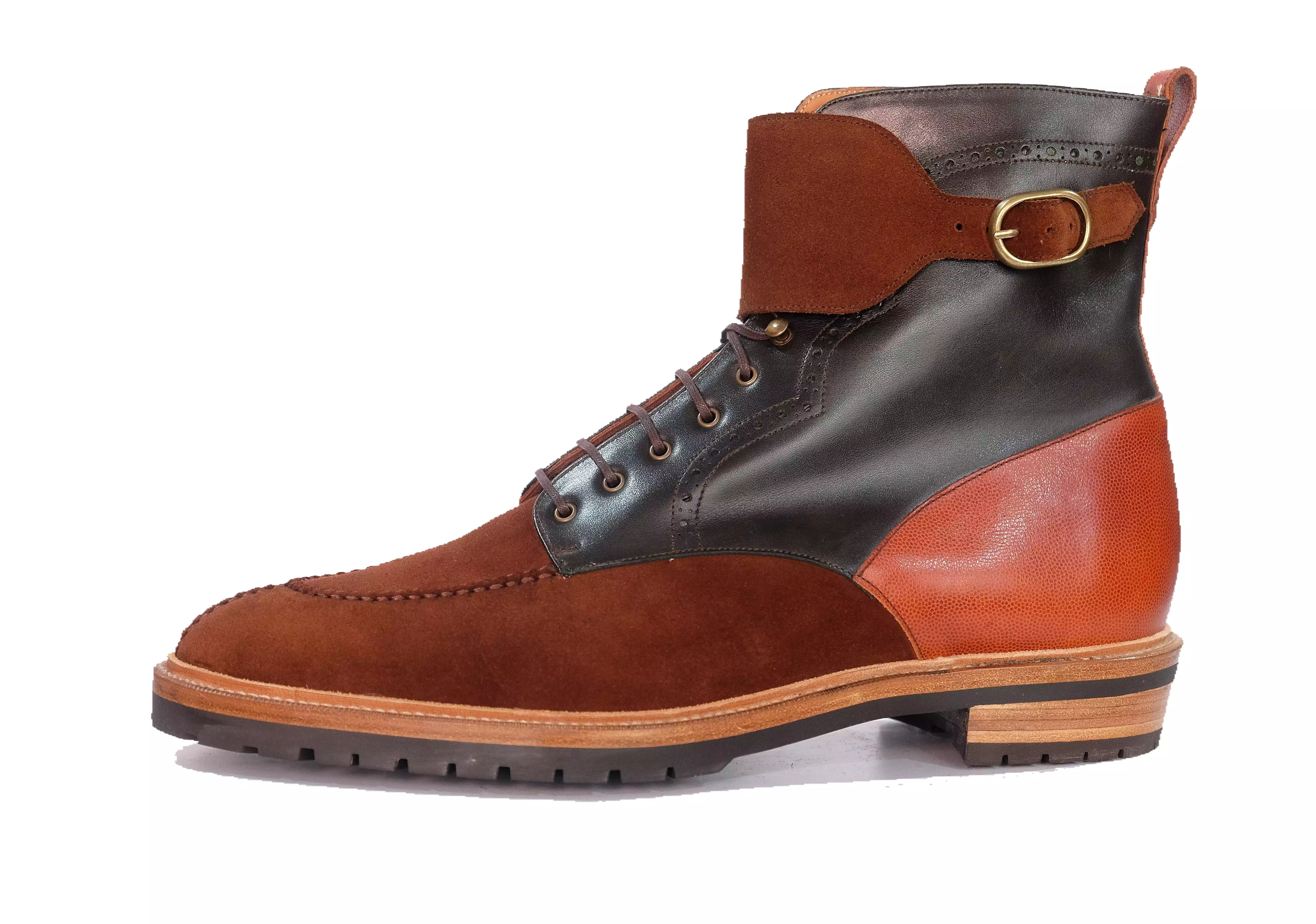 Colville - MTO - Polo Suede / Dark Green Museum Calf / Cognac Pin Grain - TMG Last - Double Commando Sole With Stormwelt