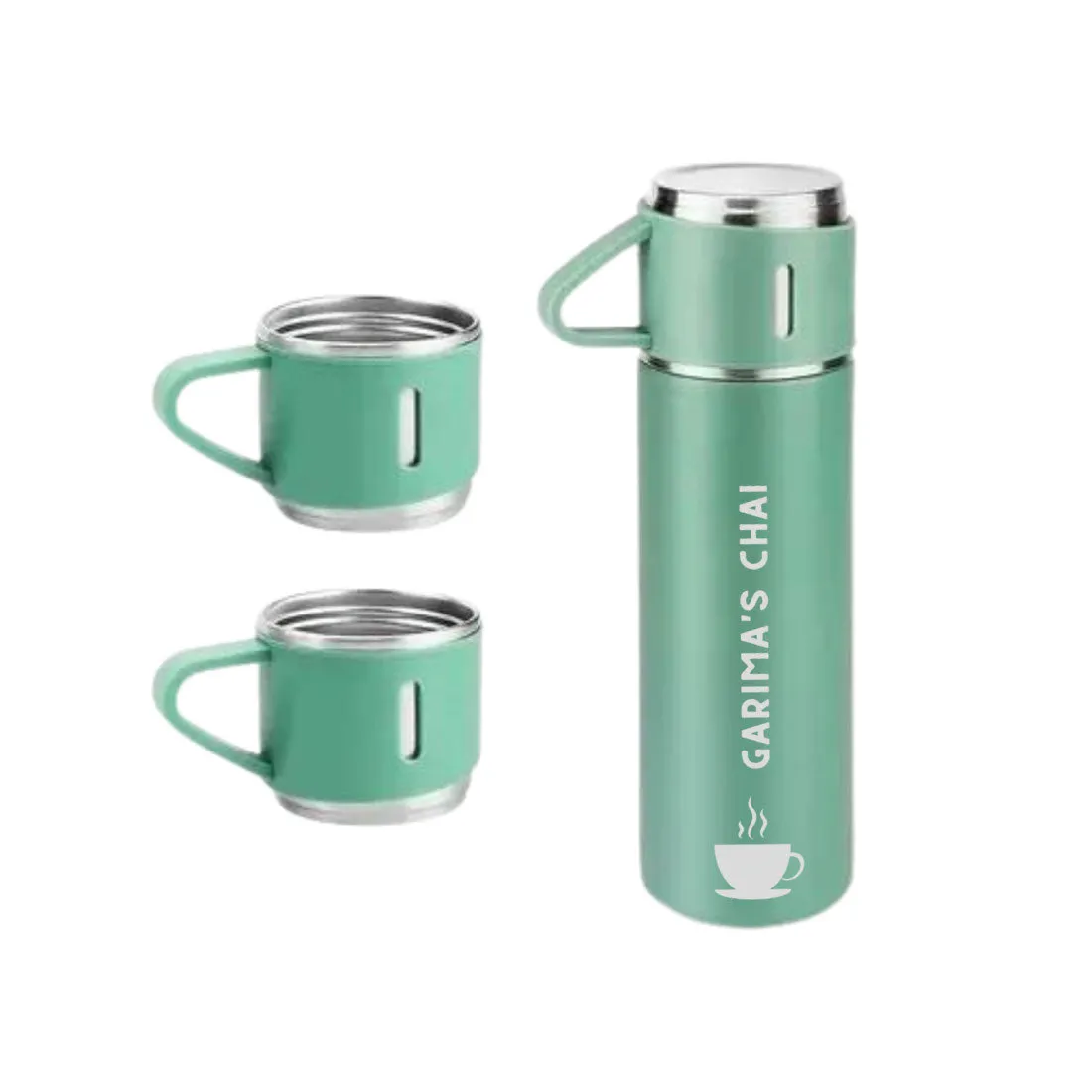 Customized Thermos Bottle With 2 Cups Gift Box Set - Add Name