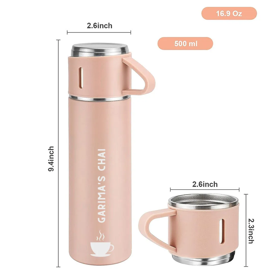 Customized Thermos Bottle With 2 Cups Gift Box Set - Add Name