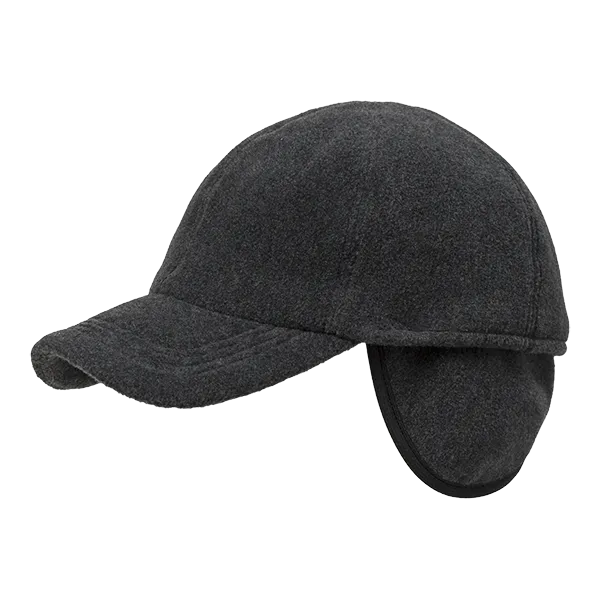 Fleece Baseball Classic Cap with Earflaps in Dark Grey Melange (Size 62) by Wigens