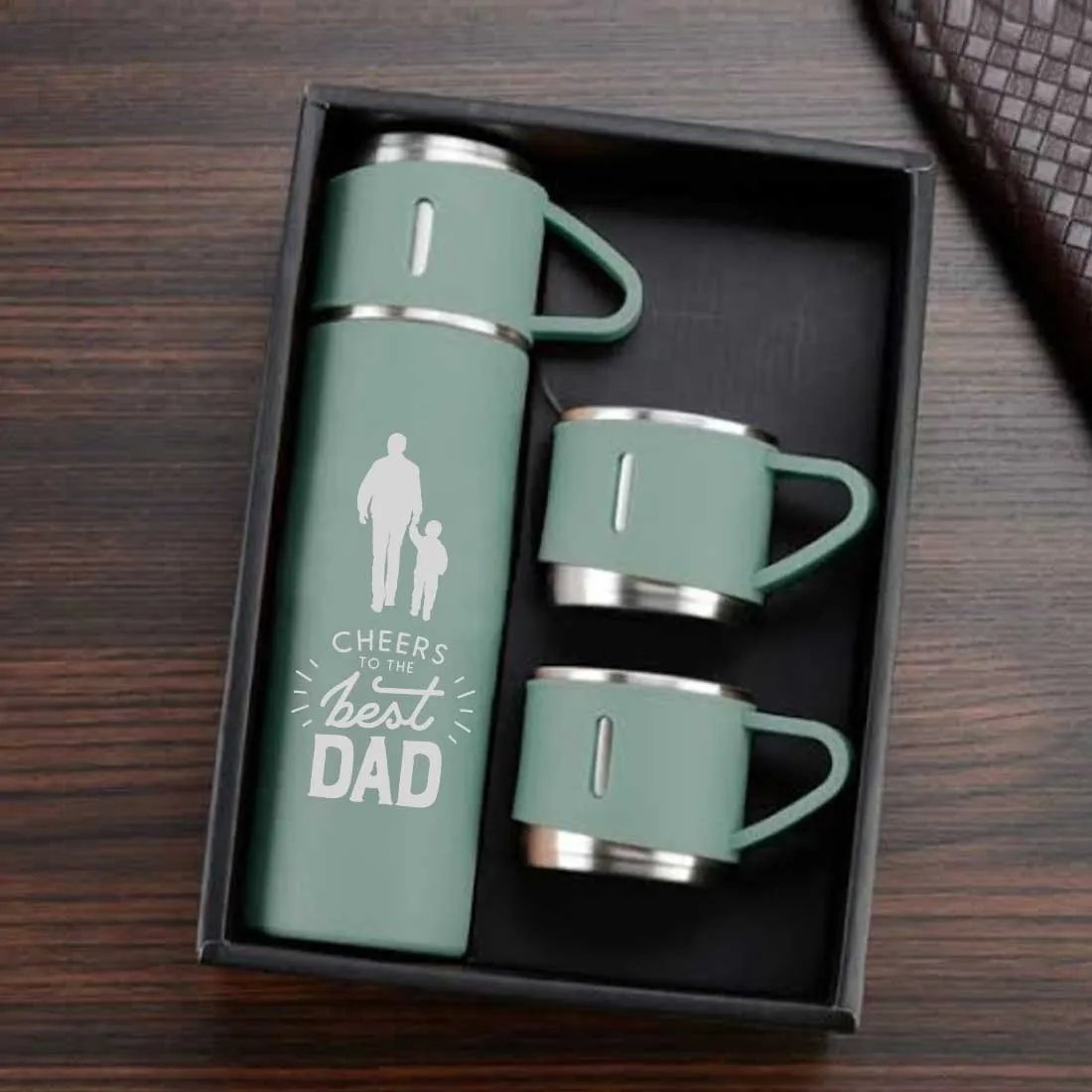 Gifts for Dad Birthday Travel Thermos Flask With 2 Cups Gift Set Box -  Cheers Dad