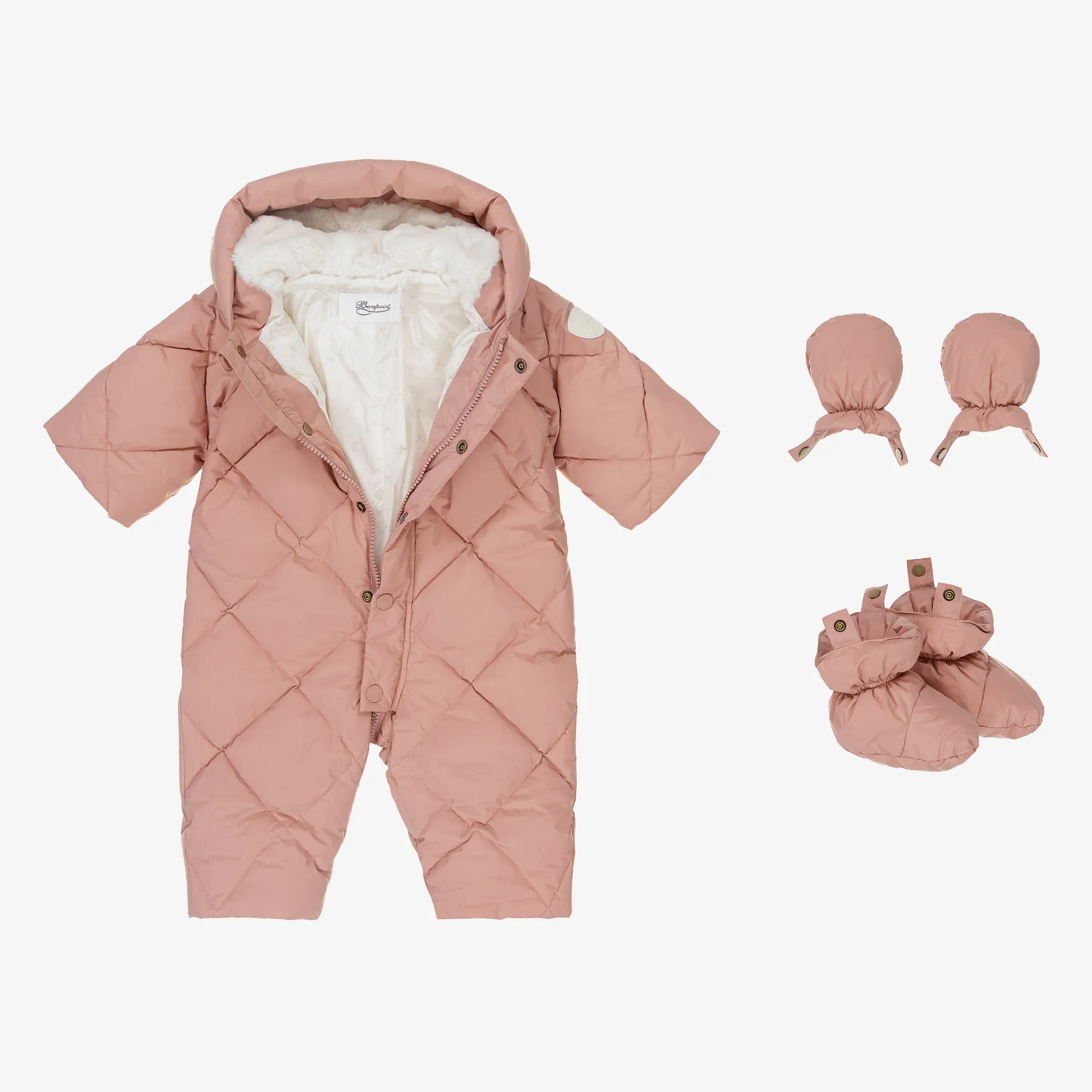 Girls Pink Down Padded Snowsuit