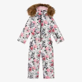 Girls White Floral Snowsuit