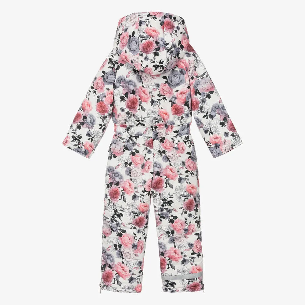 Girls White Floral Snowsuit