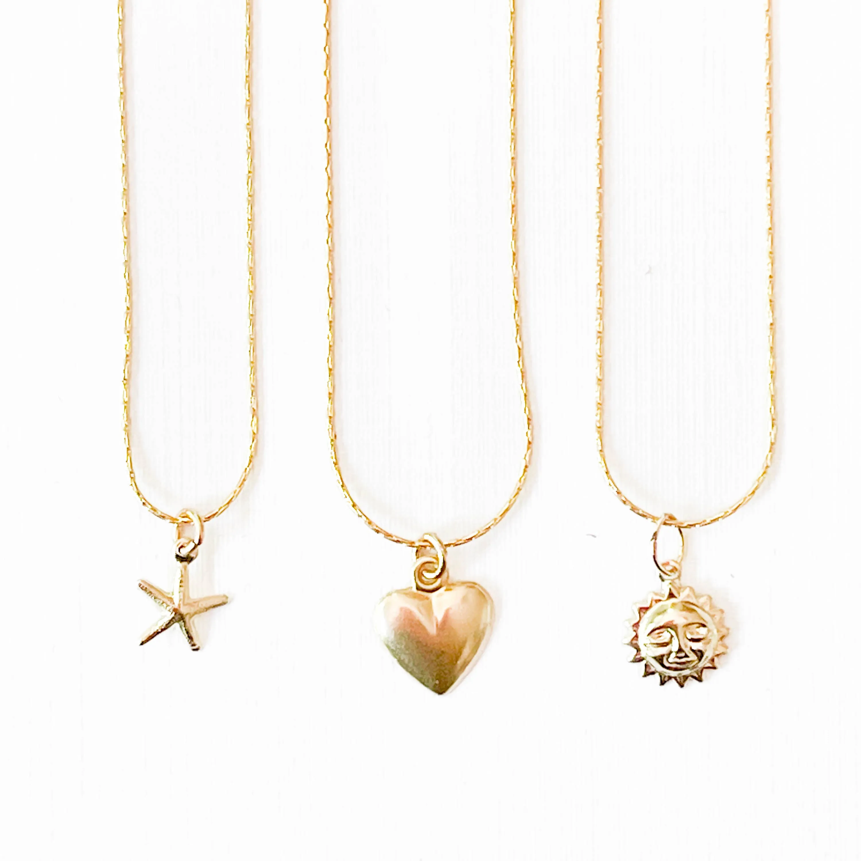 Gold Filled Charm Necklace with a Heart, Starfish or Sun