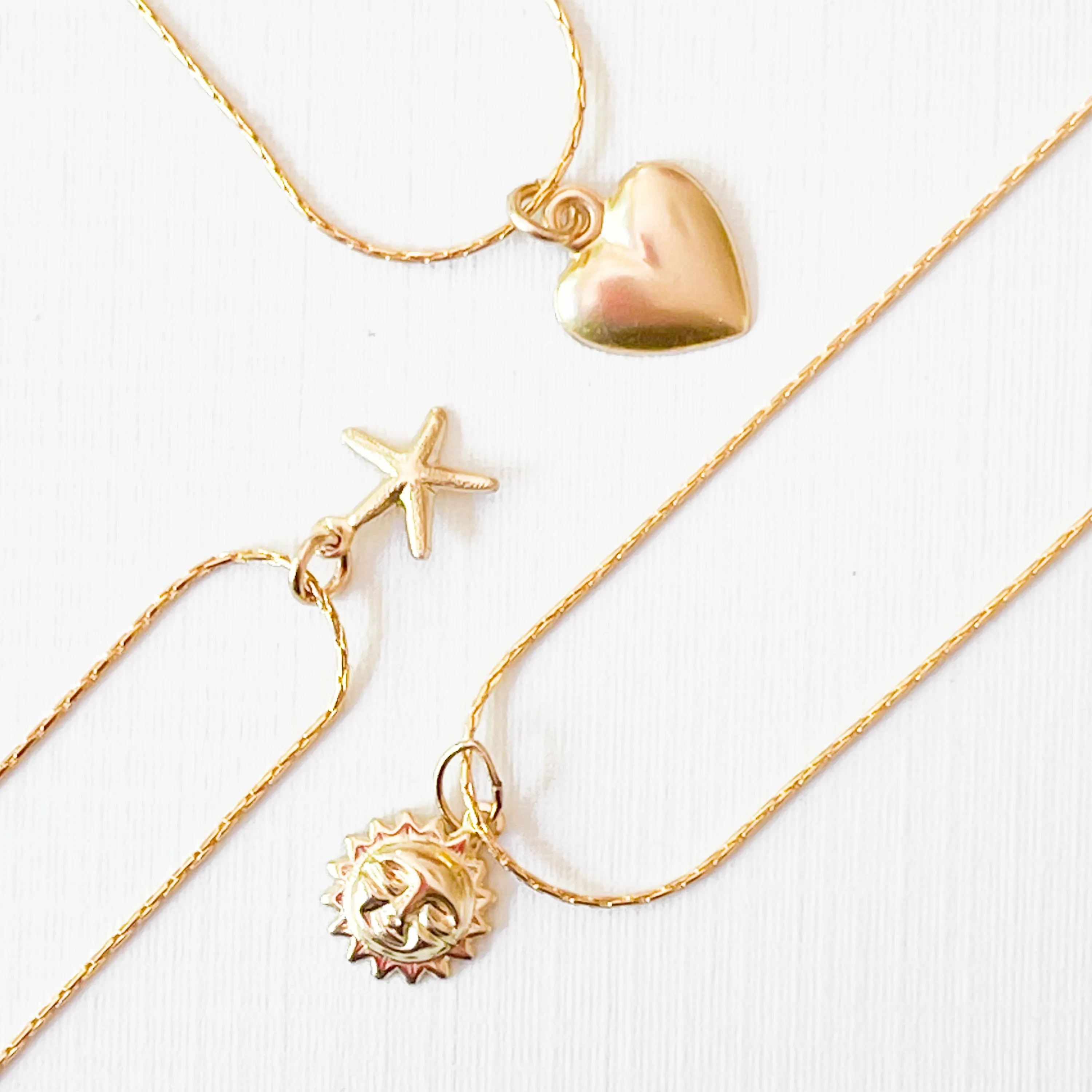 Gold Filled Charm Necklace with a Heart, Starfish or Sun