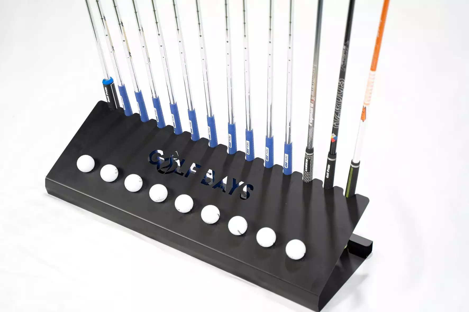 GolfBays Club Display Rack, Holds 14 Clubs & 9 Golf Balls , Indoor Golf Storage Organiser