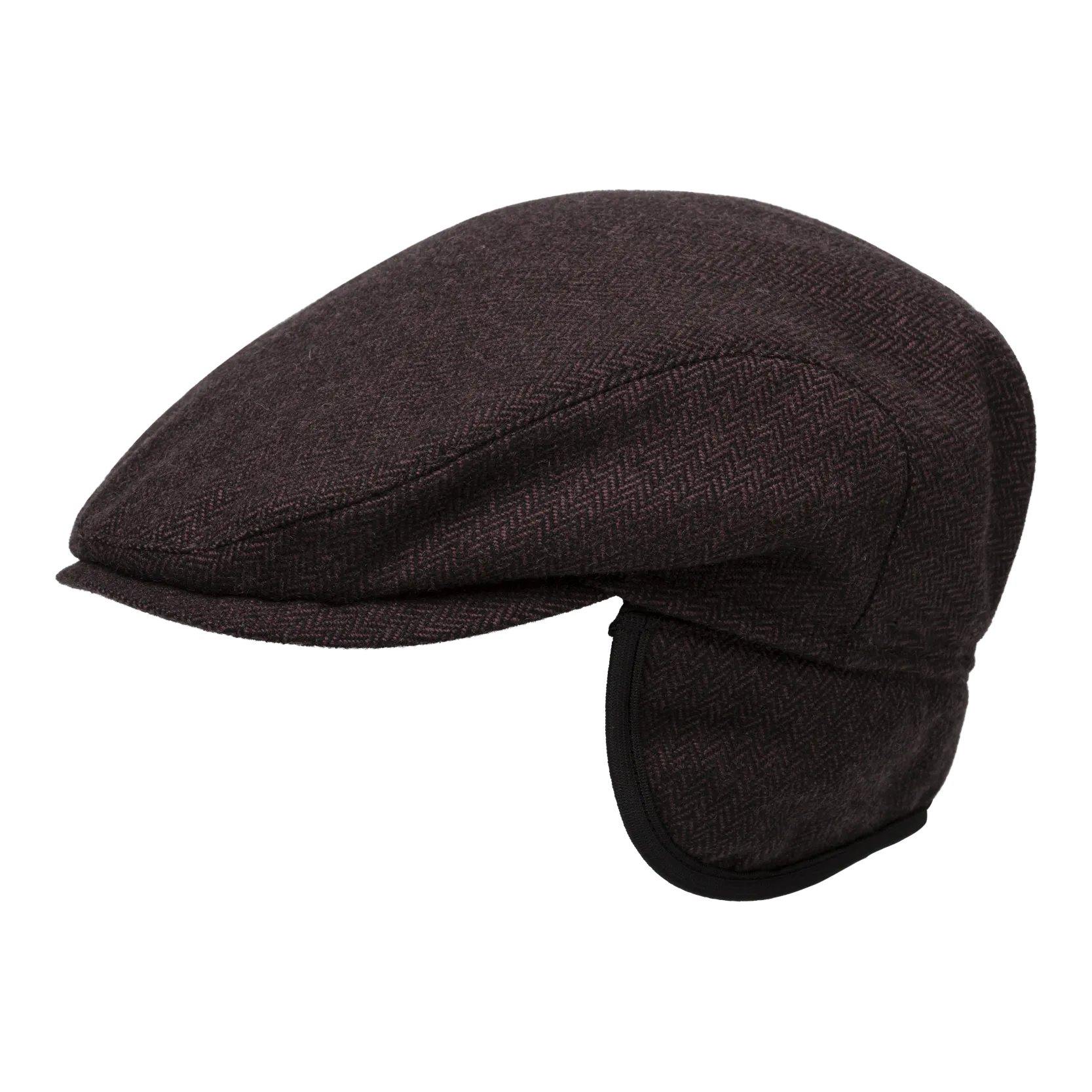 Ivy Slim Wool Blend Cap with Earflaps in Bordeaux Herringbone (Size 61) by Wigens