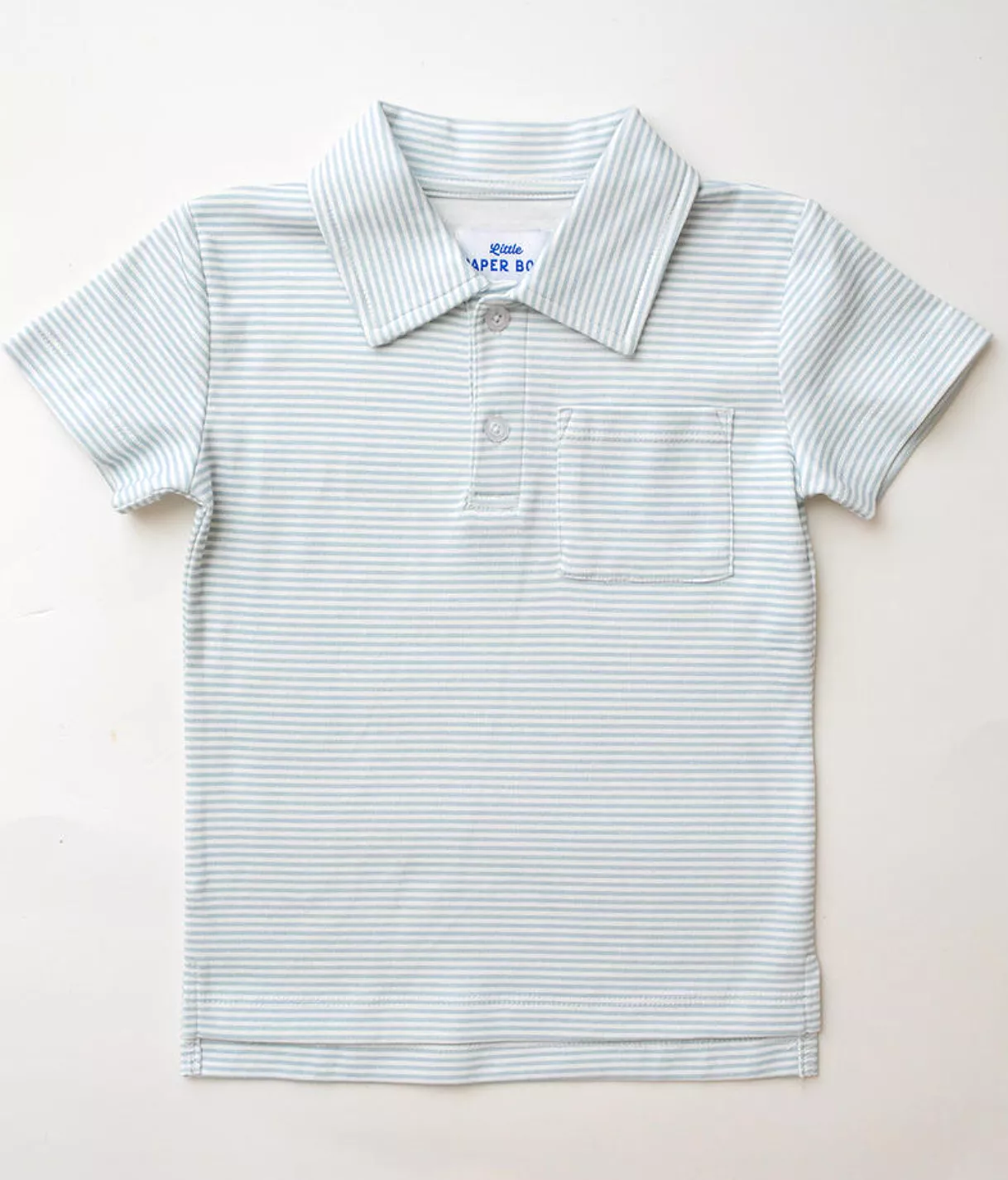 Little Paper Boat - Light Blue Stripe Pocket Polo