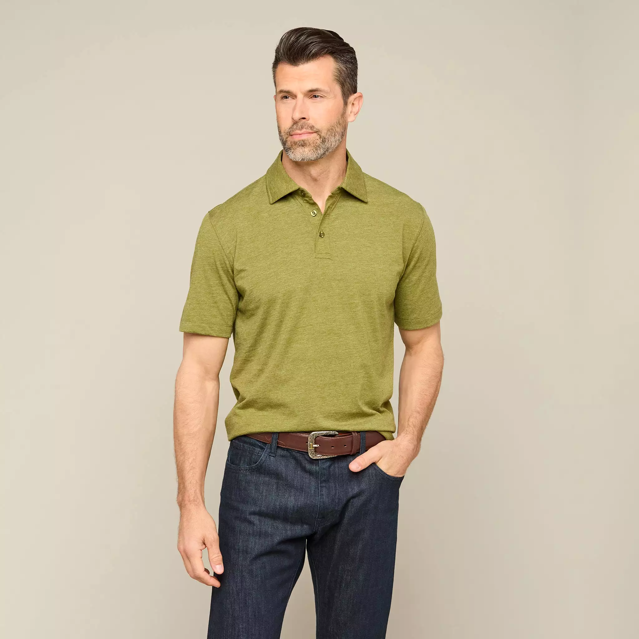 Lucchese Pima Blend Polo :: Olive