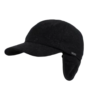 Melton Wool Baseball Classic Cap with Earflaps in Black (Size 62) by Wigens