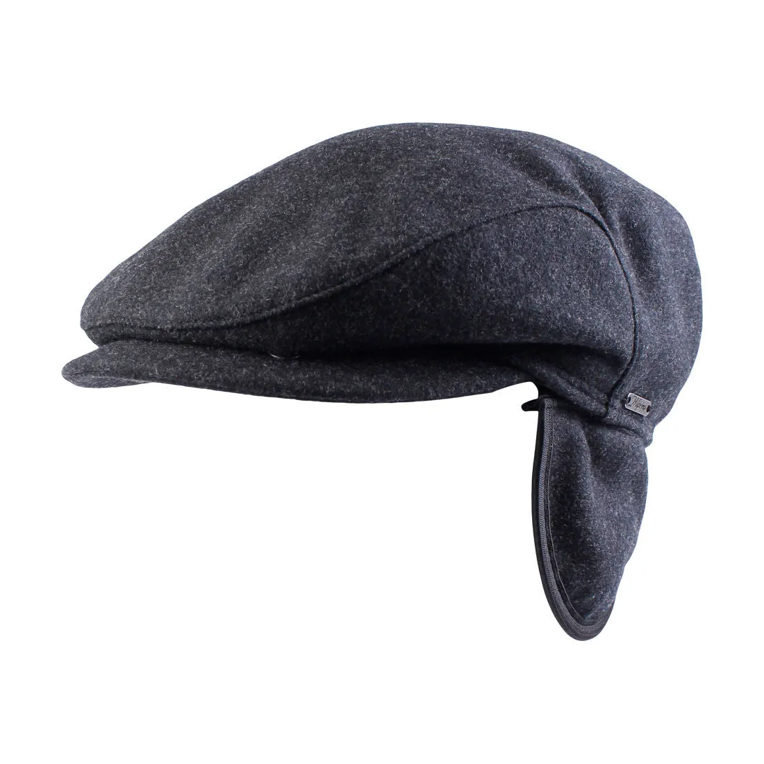 Melton Wool Ivy Vintage Cap with Earflaps in Dark Grey Mélange (Size 59) by Wigens