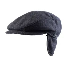 Melton Wool Ivy Vintage Cap with Earflaps in Dark Grey Mélange (Size 59) by Wigens