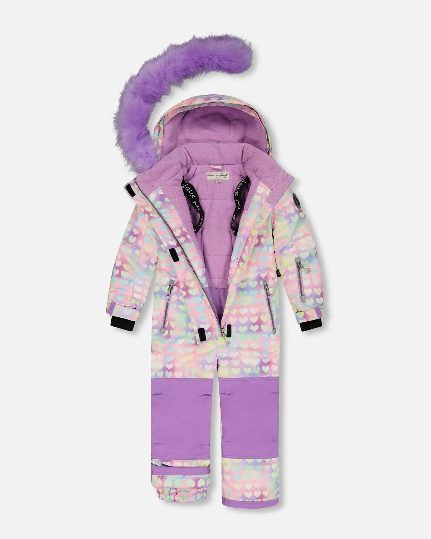 One Piece Snowsuit Lilac Printed Hearts