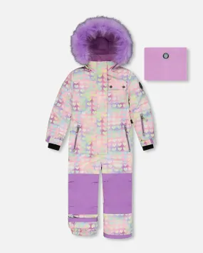 One Piece Snowsuit Lilac Printed Hearts