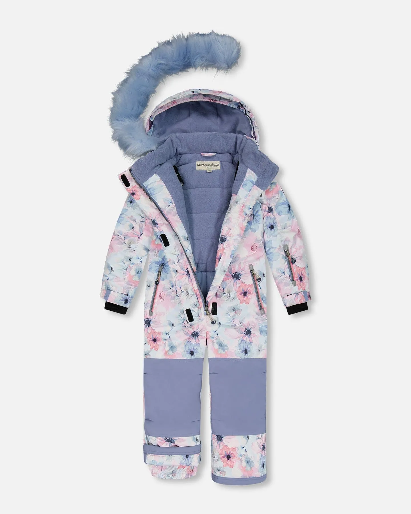 One Piece Snowsuit Printed Watercolor Blue Flowers