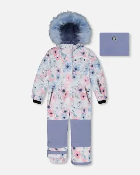 One Piece Snowsuit Printed Watercolor Blue Flowers