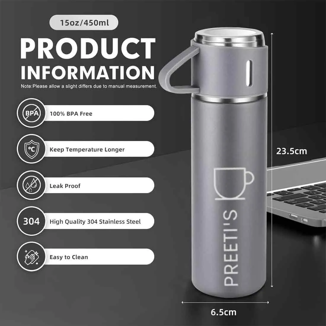 Personalised Thermos Cup Set Travel Coffee Tea Mug Flask Gift Box With Name