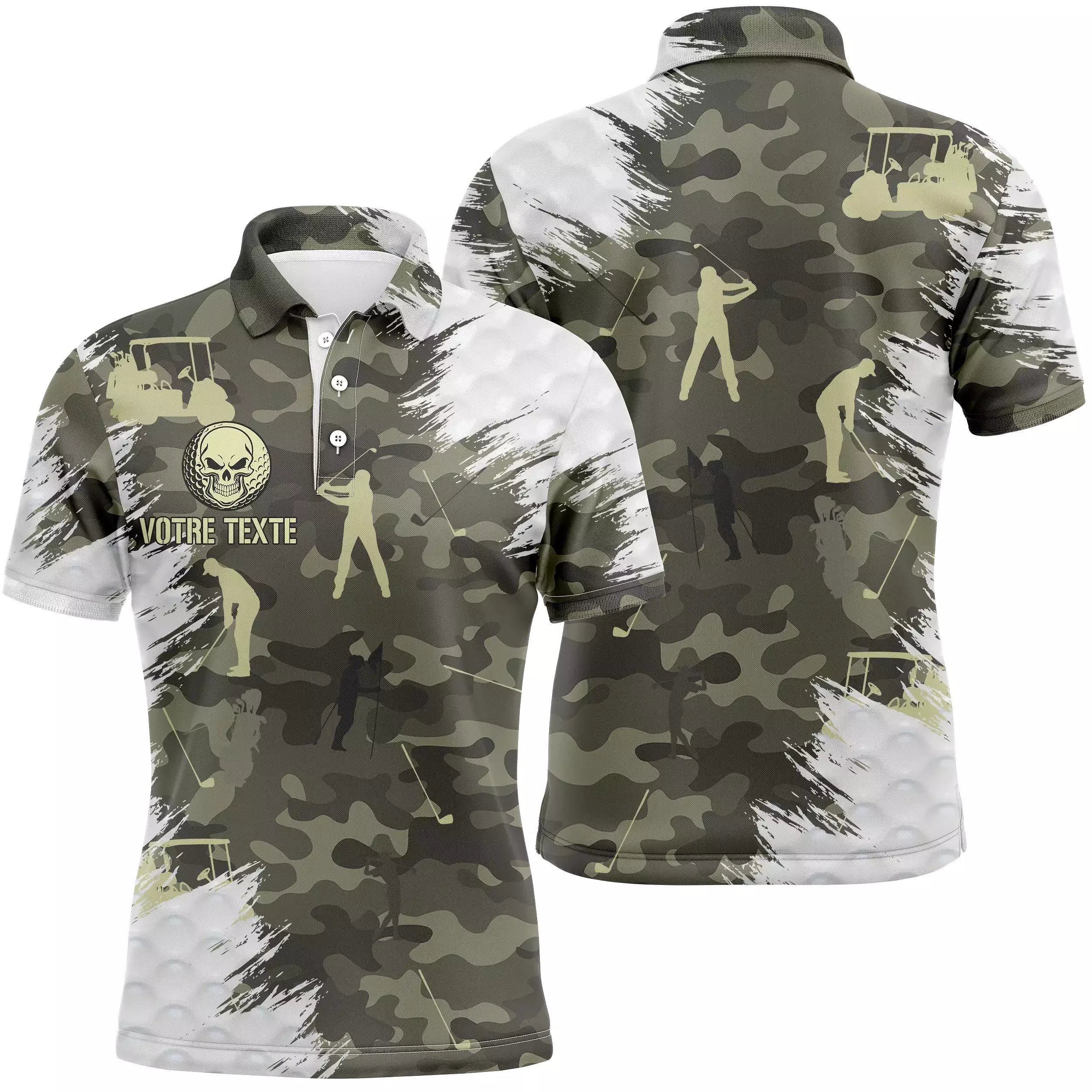 Polo Shirt Pour Homme et Femme, Cadeau Golfeur Personnalisé avec Texte-Logo, Polo à Séchage Rapide, Impression Camouflage, Golfe