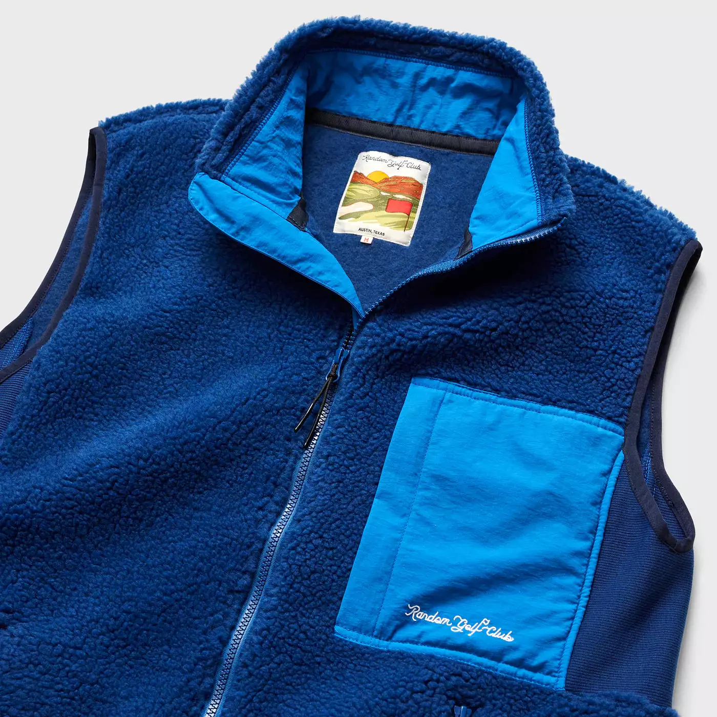 Random Golf Club Swing Free Sherpa Vest (Full Zip) - Scenic Blue