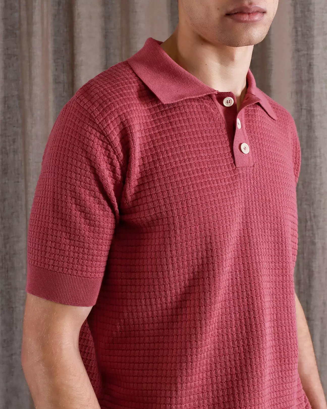 Renard S/S Waffle Polo - Rose