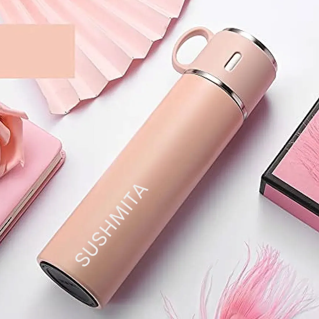 Travel Mug Thermos Flask Set of 2 with Names - Pink&Black