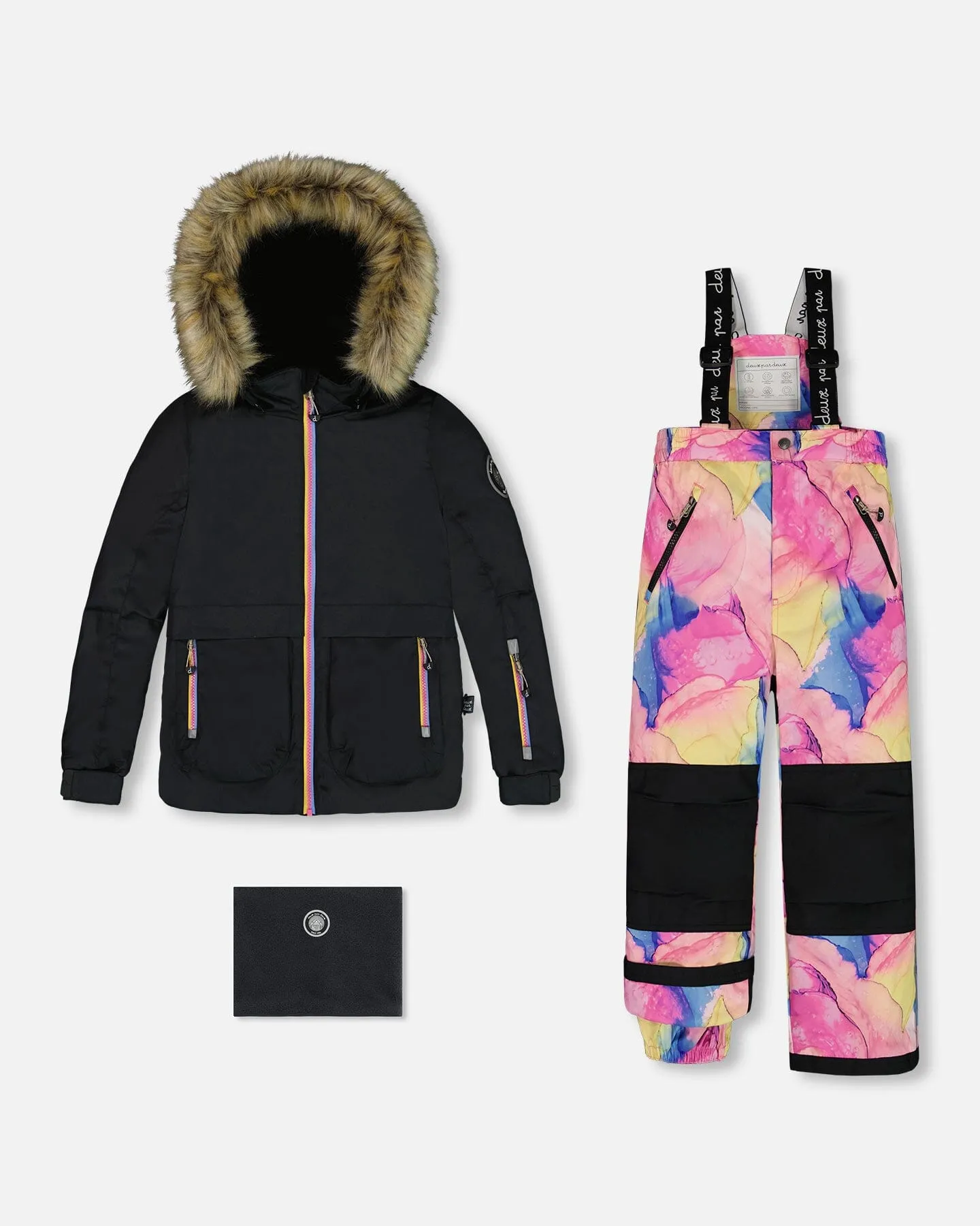 Two Piece Snowsuit Black With Printed Multicolor