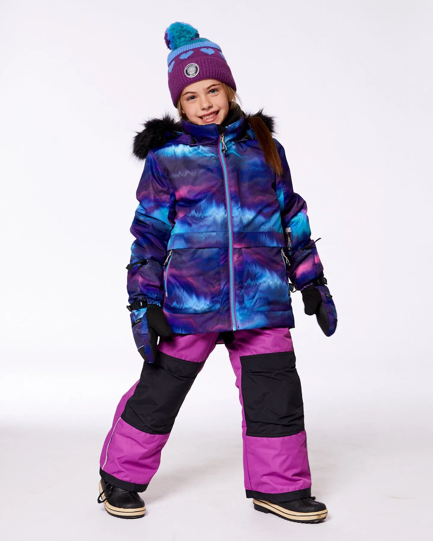 Two Piece Snowsuit Printed Aurora Borealis And Purple