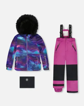 Two Piece Snowsuit Printed Aurora Borealis And Purple